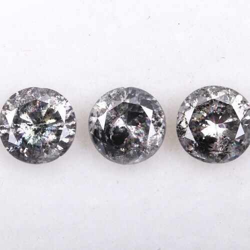 0.67 CT, 3.9 MM, Salt And Pepper Round Brilliant Cut Minimal Diamonds, Bague de fiançailles Diamants, Best Price Diamonds [3 pcs] OM4784