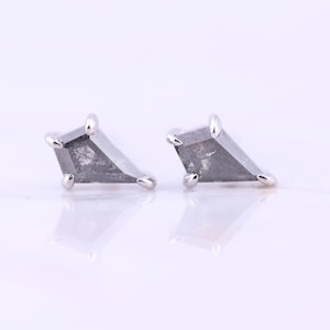 Kite Shape Salt And Pepper Diamond Earring, Dainty Natural Diamond Stud Earrings, Geometric Earrings For Her, Minimalist Earring Stud Pair