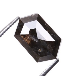 1.71 CT, 9.7 X 6.1 MM Natural Diamond, Loose Diamond,  Salt And Pepper Diamond, Hexagon Cut Diamond,  Conflict Free Diamond Wedding Ring