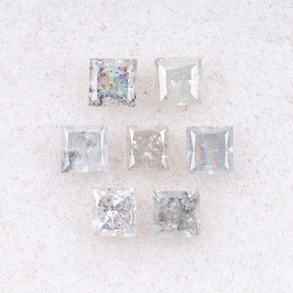 0.37 CT, 2.0 X 2.0 MM | Natural Loose Diamond | Salt And Pepper Diamond | Princess Cut Diamond | Conflict Free Diamond [7 PCS] | OM7547