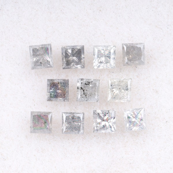 0.56 CT, 2.0 X 2.0 MM | Natural Loose Diamond | Salt And Pepper Diamond | Princess Cut Diamond | Conflict Free Diamond [11 PCS] | OM7552