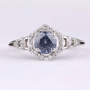 Round Blue Sapphire Diamond Halo Ring, Natural Ceylon Blue Sapphire Engagement Ring, One Of A Kind Ring For Anniversary Gift For Her14k gold