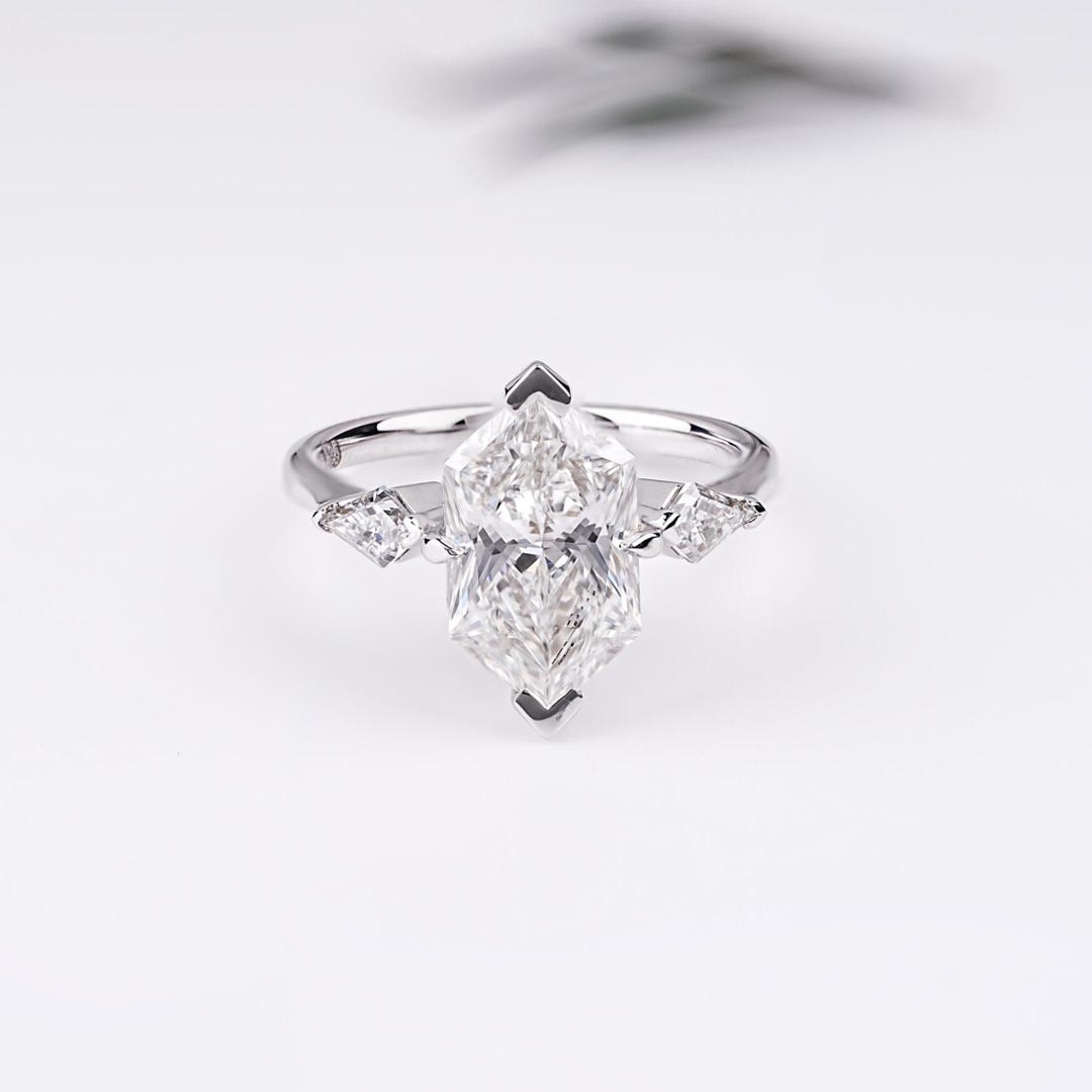 Dutch Marquise Cut Lab Grown Diamond Ring Engagement Ring Three Stone ...