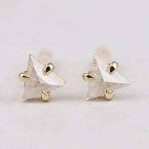 Earring Studs Pair | Triangle Earrings | Salt And Pepper Diamond Studs | Minimalist Earrings | Dainty Earrings For Women | 14K Gold Earrings