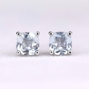 Natural Sapphire stud earrings, Cushion Cut Sapphire Stud Earing, Minimalist Earrings for Fathers Day Gift, 925 Sterling Silver Earrings