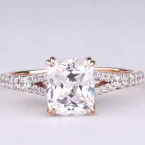 Radiant Cut Moissanite Engagement Ring, Moissanite Wedding Anniversary Ring Jewelry Gifts,  Vintage Engagement Ring Hidden Halo Wedding Ring