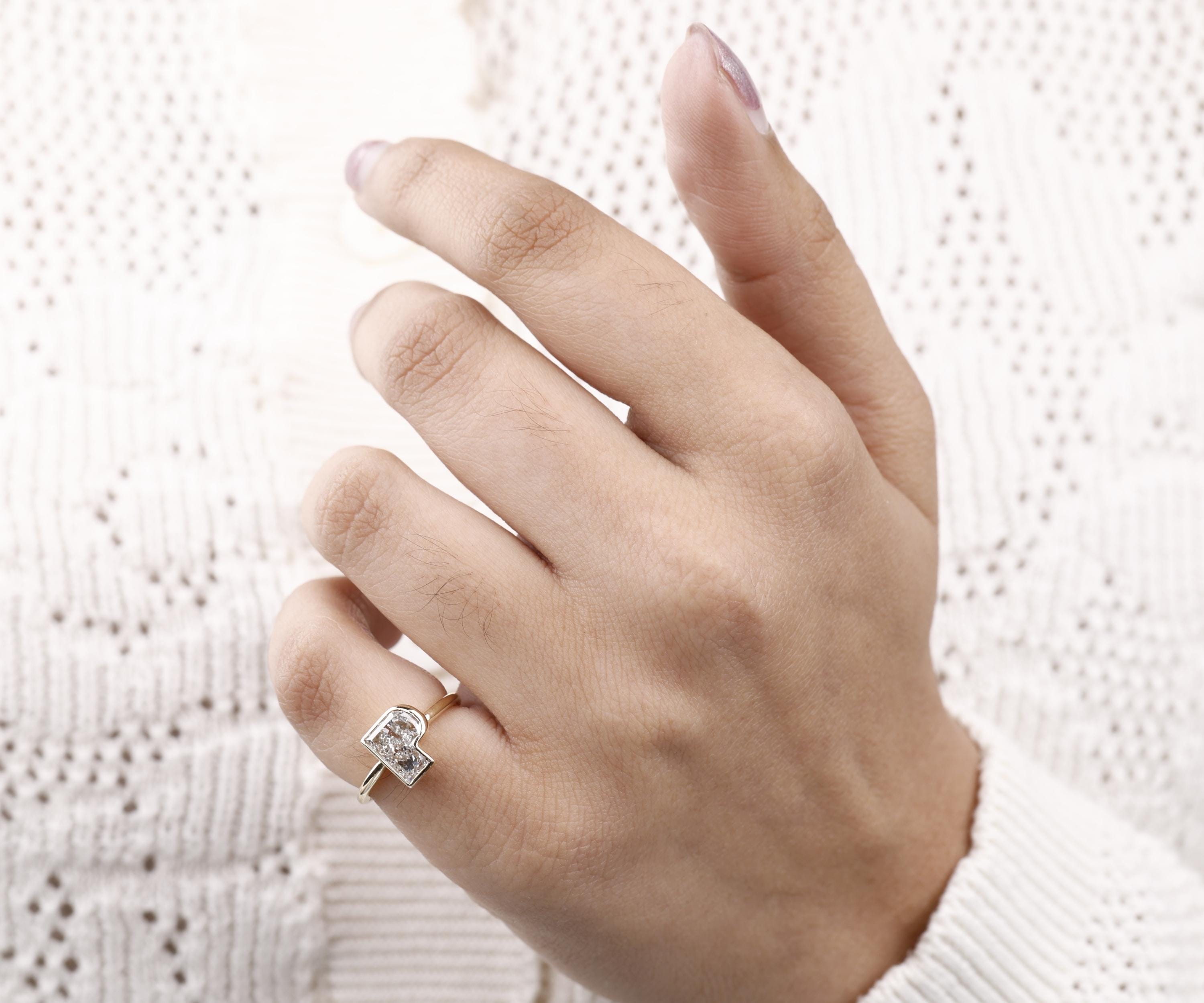 Initial P Bezel Ring for Valentine Gift for Her | P-shaped Lab