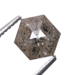 0.85 CT, 5.5 X 4.7 MM Natural Diamond, Loose Diamond, Salt And Pepper Diamond, Hexagon Cut Diamond, Conflict Free Diamond-Wedding Ring