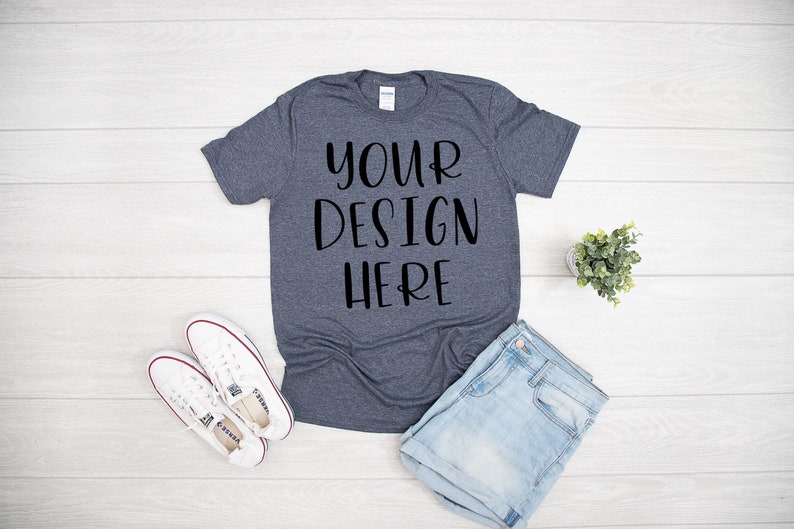 Download Gildan 640 Heather Navy Unisex T-shirt Mock Up Shirt Mock ...