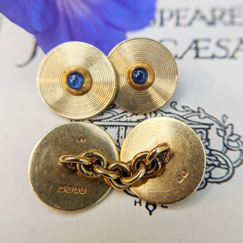 Vintage Men's 18ct Gold Cufflinks With Sapphire Cuff Etsy