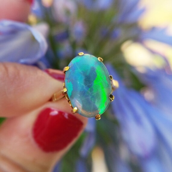 Victorian 18ct Gold Precious Opal Ring, Antique Bl