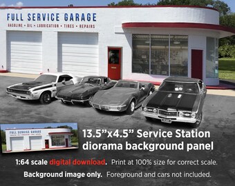 1:64 Scale Diorama Miniature Garage Shop Gas Station Diecast Model Car Background Display PRINTABLE DIGITAL DOWNLOAD