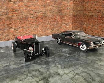 1:64 Scale Diorama Miniature Garage Shop Red Brick Diecast Model Car Background Display PRINTABLE DIGITAL DOWNLOAD