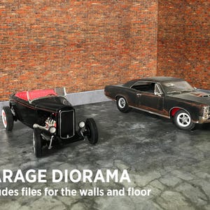 1:18 scale diorama miniature garage — cars NOT included. DIGITAL DOWNLOAD