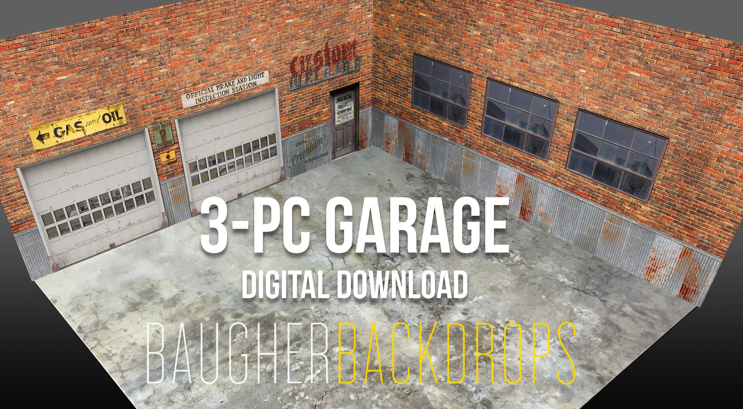 1:24 scale diorama miniature 3 piece garage. Cars not included. DIGITAL DOWNLOAD