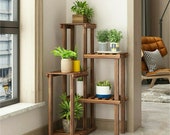 Vintage 6 Tier Wood Corner Plant Stand - Flower Plant Ladder Potted Balcony Shelf - Home Plant Display Shelf Rack