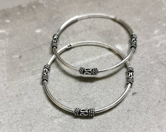 Sterling Silber Bali Creolen, 925 Silber Creolen, Creolen 30 mm, Ohrringe Silber 925, Boho Hippie Creolen, Bali Creolen