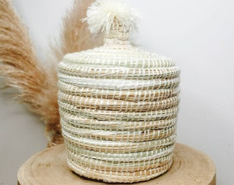 Basket with lid, Moroccan storage basket, handmade from Morocco, Berber basket, ethnic basket, tagine basket, paper basket