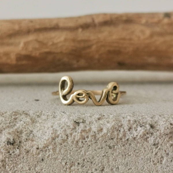 Love Lettering Ring, Boho Ring, Brass Ring, Golden Ring, Hippie Jewelry, Friendship Ring, Peace and Love Ring, Love Ring, Stacking Ring