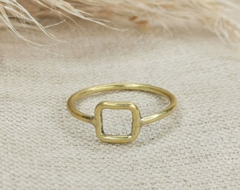 Square Ring, Stacking Ring, Minimalist Ring, Geometric Ring, Square Ring, Golden Ring, Brass Ring Gold