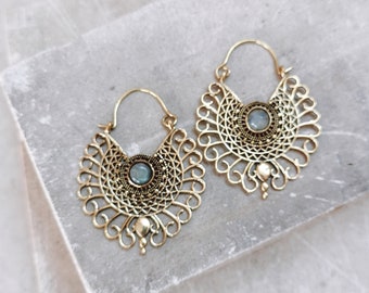 Boho earrings with labradorite stones, mandala earrings, labradorite festival summer earrings