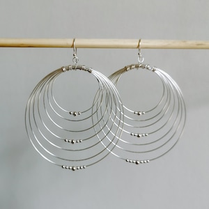 Fina droppörhängen i sterlingsilver, runda örhängen i 925 silver med flera rader, stora boho hippie-örhängen i silver