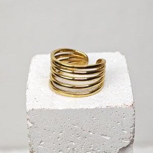 Bred justerbar mässingsring, minimalistisk guldfingerring med flera rader