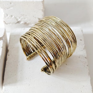 Brass cuff bracelet, golden brass bracelet, wide boho bangle hammered