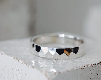 Minimalist ring hammered from 925 silver, handmade stacking ring, band ring Boho