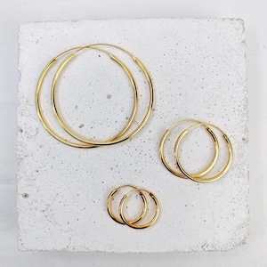 Hoop earrings made of 925 silver 14K gold-plated, gold-plated hoop earrings 2 x 20 mm, 30 mm or 50 mm, gold hoop earrings, 14K gold-plated hoop earrings