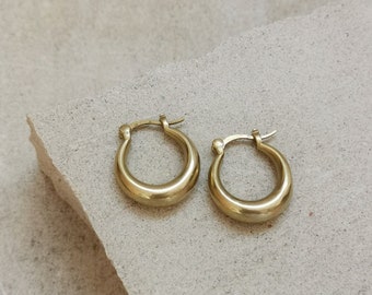 Small hoop earrings 18 x 5 mm, minimalist wide earrings, gold brass hoop earrings