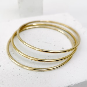 Thin bangle made of solid brass, minimalist bangle gold