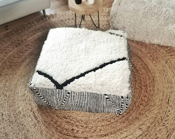 Marokkanischer Vintage Pouf, Berber Bodenkissen, Sitzkissen aus Wolle, Vintage Bodenkissen, Boho Sitzkissen Marrakesch