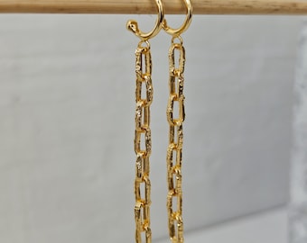 Long link drop earrings, gold plated, link chain hoop earrings, chain stud earrings, long earrings