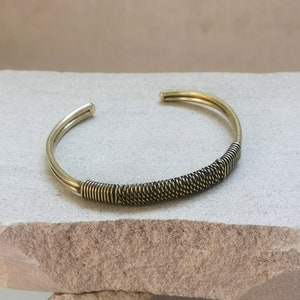 Bracelet made of golden brass, bangle made of brass gold wrapped twisted, minimalist simple bangle image 1