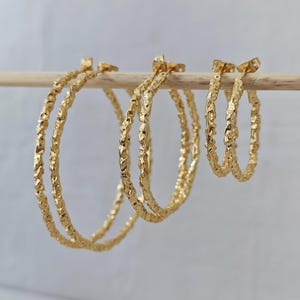 Irregular thick hoop earrings gold plated 18K, hoop earrings 25 mm, 40 mm, 55 mm statement chunky hoop earrings gold, hoop earrings, large wide hoop earrings