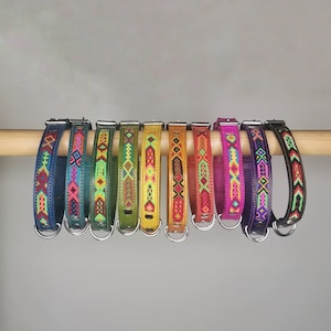 Colorful medium leather collar, dog collar made of leather 40 cm from Chiapas Mexico handmade