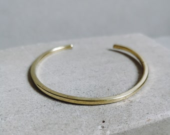 Simple golden brass adjustable bangle, solid brass bangle, minimalist thin bangle