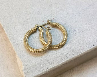 Hoop earrings brass gold, hoop earrings twisted with snake pattern,