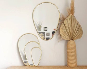 50s style oval mirror, mirror with golden brass frame, wall mirror drops, handmade from Morocco