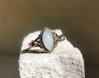 Cabochon ring with moonstone, stacking ring, boho ring, golden ring with moonstone