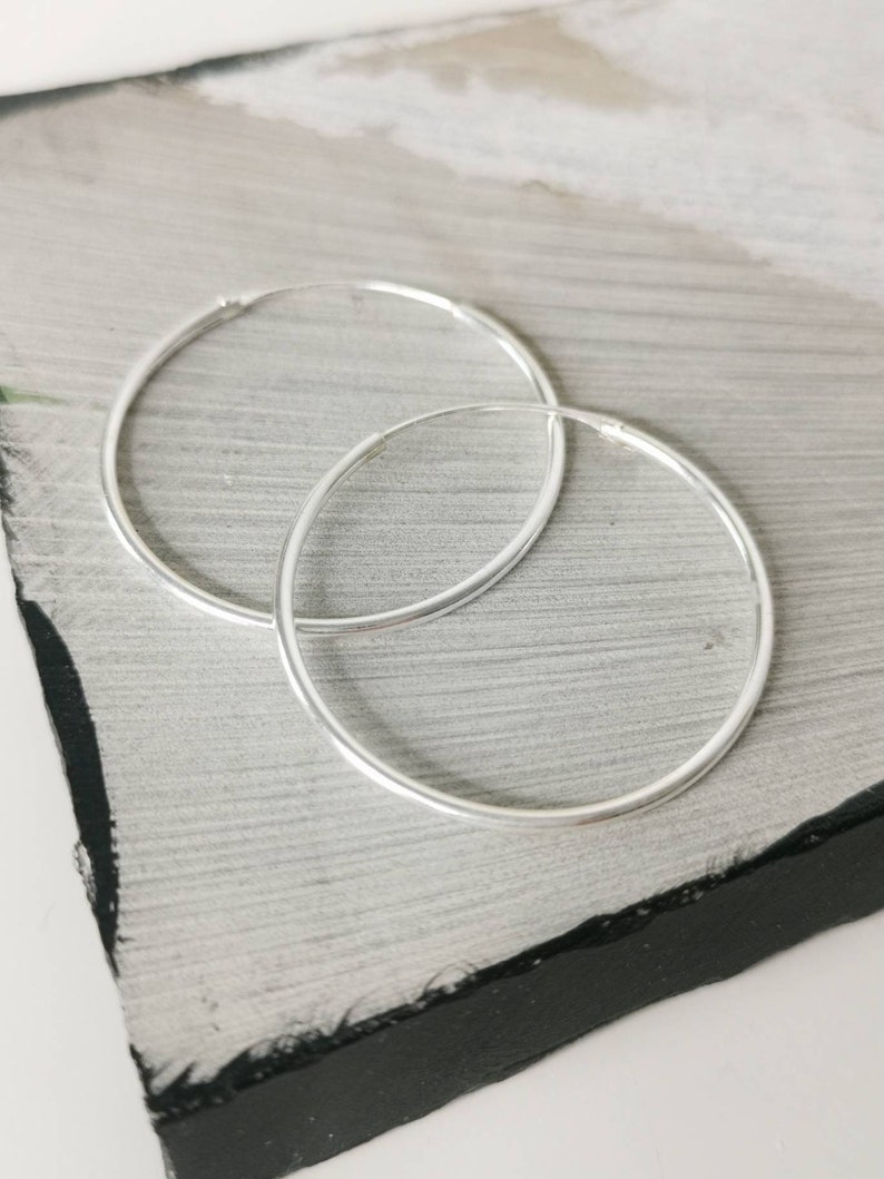 Thin hoop earrings made of 925 silver, hoop earrings 30 mm, 40 mm, 50 mm, sterling silver hoop earrings, silver hoop earrings fine and light image 5