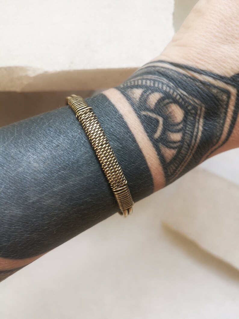 Bracelet made of golden brass, bangle made of brass gold wrapped twisted, minimalist simple bangle image 6