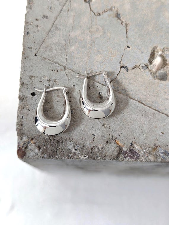 Breite kleine ovale 925 Silber Creolen 25 mm, Halbmond Ohrringe