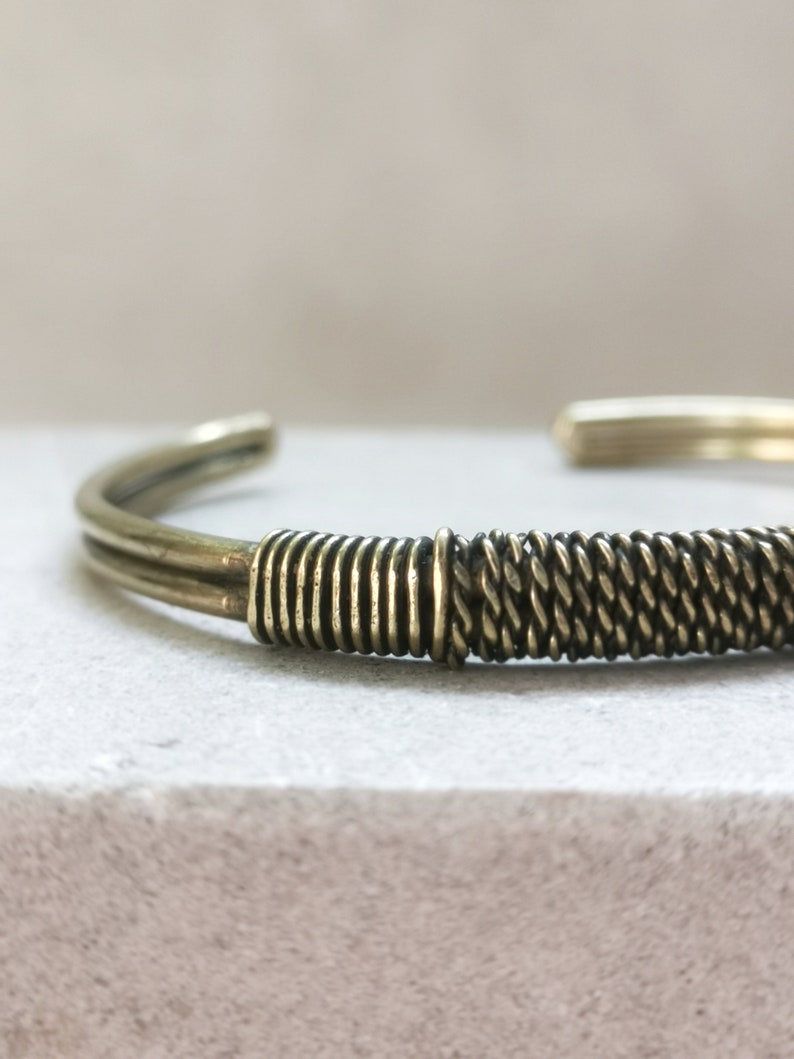 Bracelet made of golden brass, bangle made of brass gold wrapped twisted, minimalist simple bangle image 3