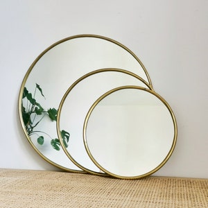 Round mirror, mirror with golden brass frame, round wall mirror, handmade in Morocco