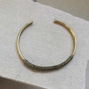 Bracelet made of golden brass, bangle made of brass gold wrapped twisted, minimalist simple bangle image 4