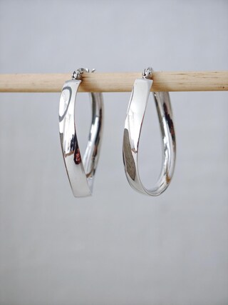 Orecchini A Cerchio Ovale In Argento Sterling Placcato Rodio, Diametro 35mm, Torsione Tubolare