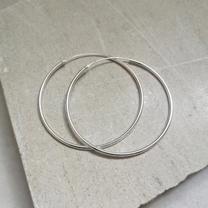 Large Sterling Silver 925 Hoop Earrings 60 mm x 2 mm, Lightweight Hoop Earrings, Minimalist Earrings, Silver Hoop Earrings