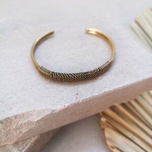 Bracelet made of golden brass, bangle made of brass gold wrapped twisted, minimalist simple bangle image 7